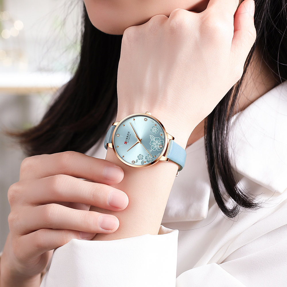 CURREN Watches Women Brand Leather Quartz Wristwatches 2025 Design new Clock for Ladies Charm Flowers Dial Montre Femme
