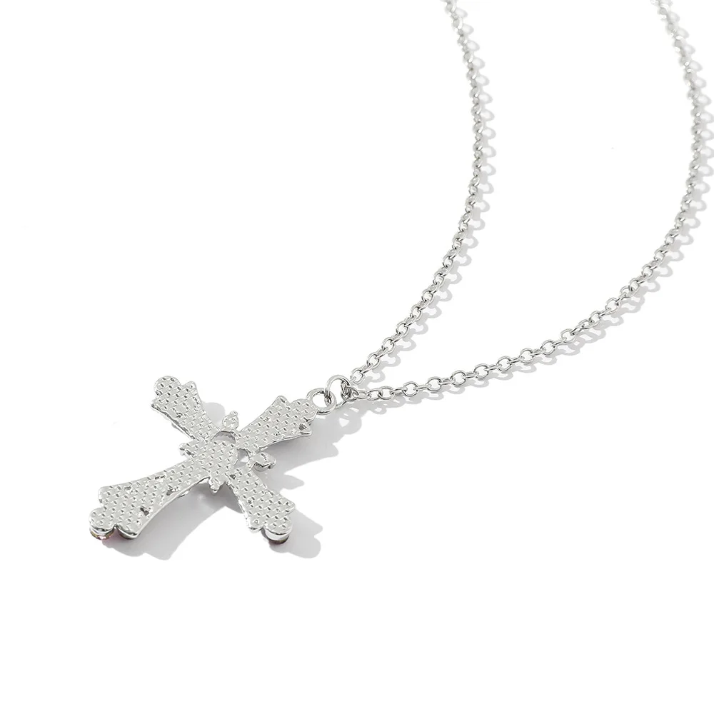 Bohemian Colorful Rhinestone Cross Necklace For 2025 new Women Exquisite Cross Pendant Alloy Choker Clavicle Chain Jewelry Friend Gifts