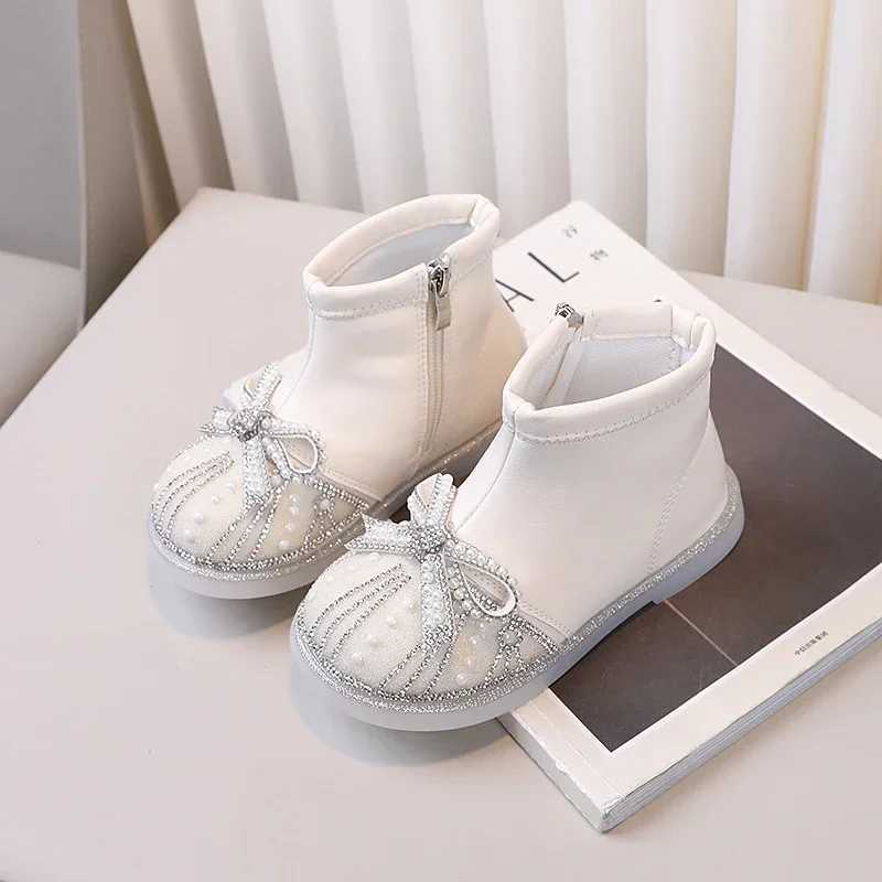 Girl Fashion Boots Princess Sled Childrens Short Boots with Sweet Bow New Childrens Ankle Boots with Side Zipper Anti slip M241102