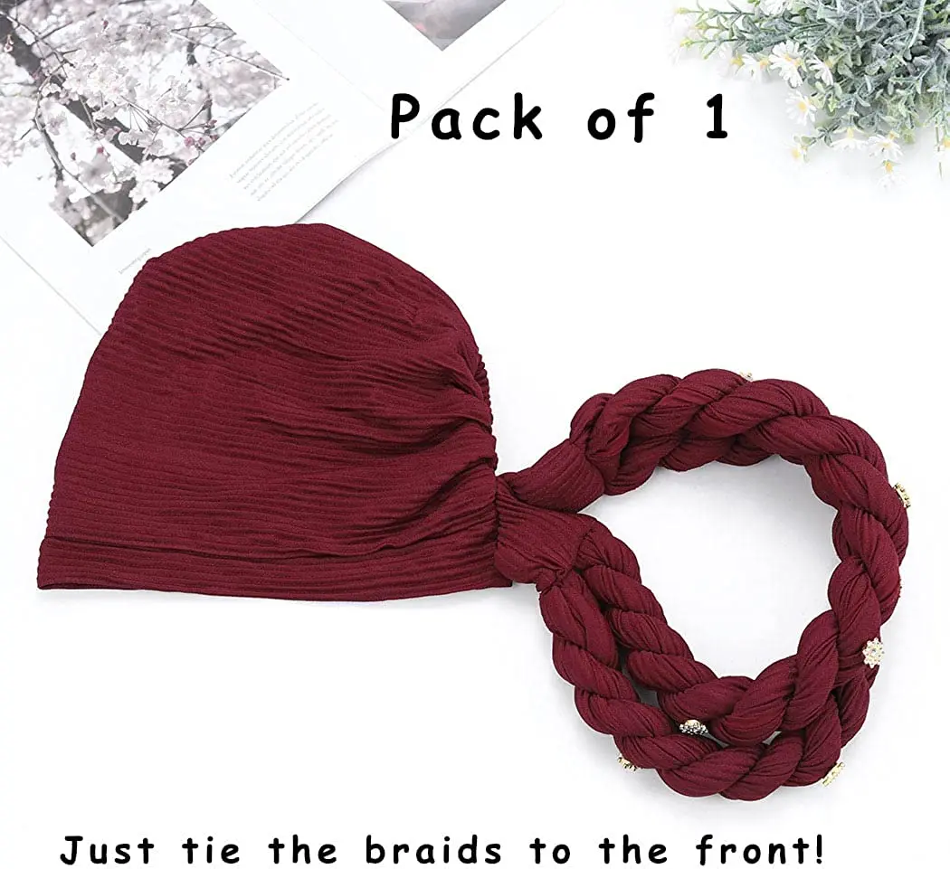 Rippled Muslim Women Hijab Hat Double Braid Diamonds Turban Cap Lady Cancer Chemo Caps Female Beanie Bonnet Hair Loss Cover