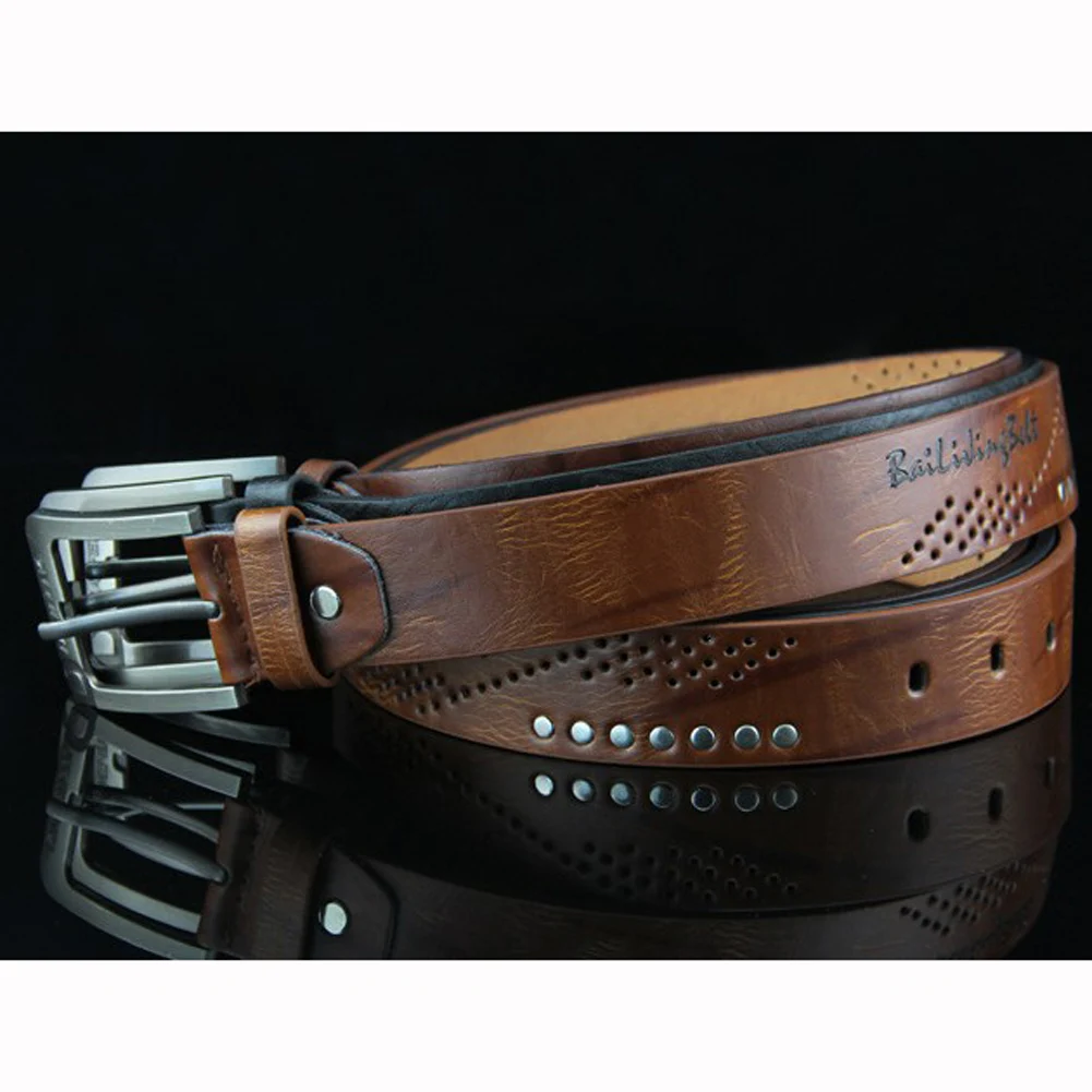 2023 Leather Men's new Belt Wide High Quality Buckle Rivet Belt Vintage Male Waist Strap Trouser Jeans 2025 Strap Needle Buckle Waistband