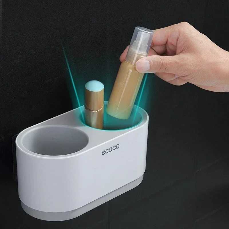 Hair Dryers ECOCO Hair Dryer Rack Wall Mounted Punch Free Bathroom Accessories Set Home Bathroom Shelve Bathroom Holder Tool Drainage 240401