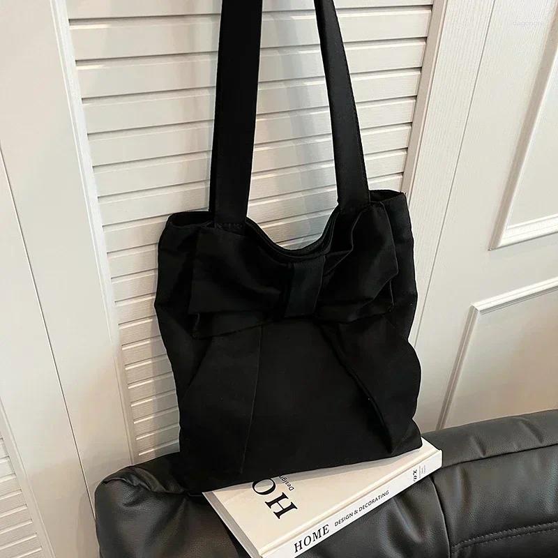 2025 NEW Drawstring Bow Design Canvas Shoulder Bag Fashionable Simple Slack Women's Underarm Maiden All-match Handbag Bolso De Hombro