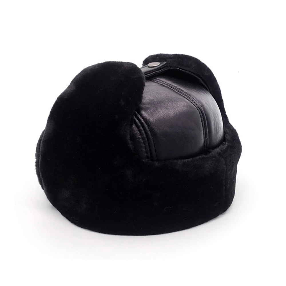Mens casual winter warm sheepskin hat Russian adult hat mens 100% natural genuine sheepskin leather bomber hat 241031