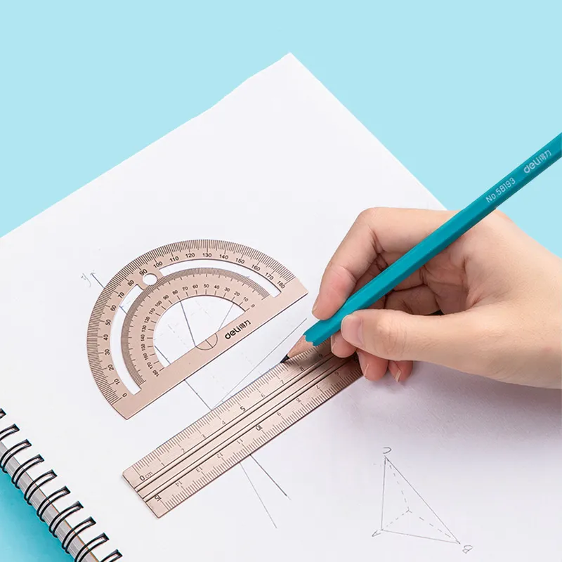 Deli for School Kids 2025 Angle Straight Ruler Metal new Ruler Multifunctional Drawing Triangle Ruler 4pcs/set Office Supplies Accessorie