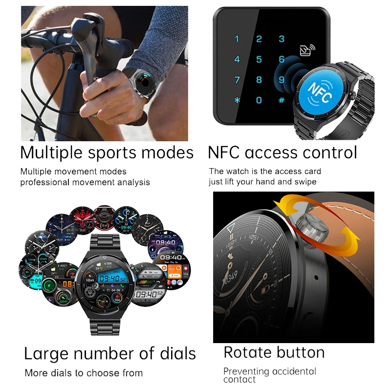 2024 New NFC Smart Watch Men GT3 Pro AMOLED 1.36" 390*390 HD Screen Heart Rate Bluetooth Call IP68 Waterproof Sports SmartWatch