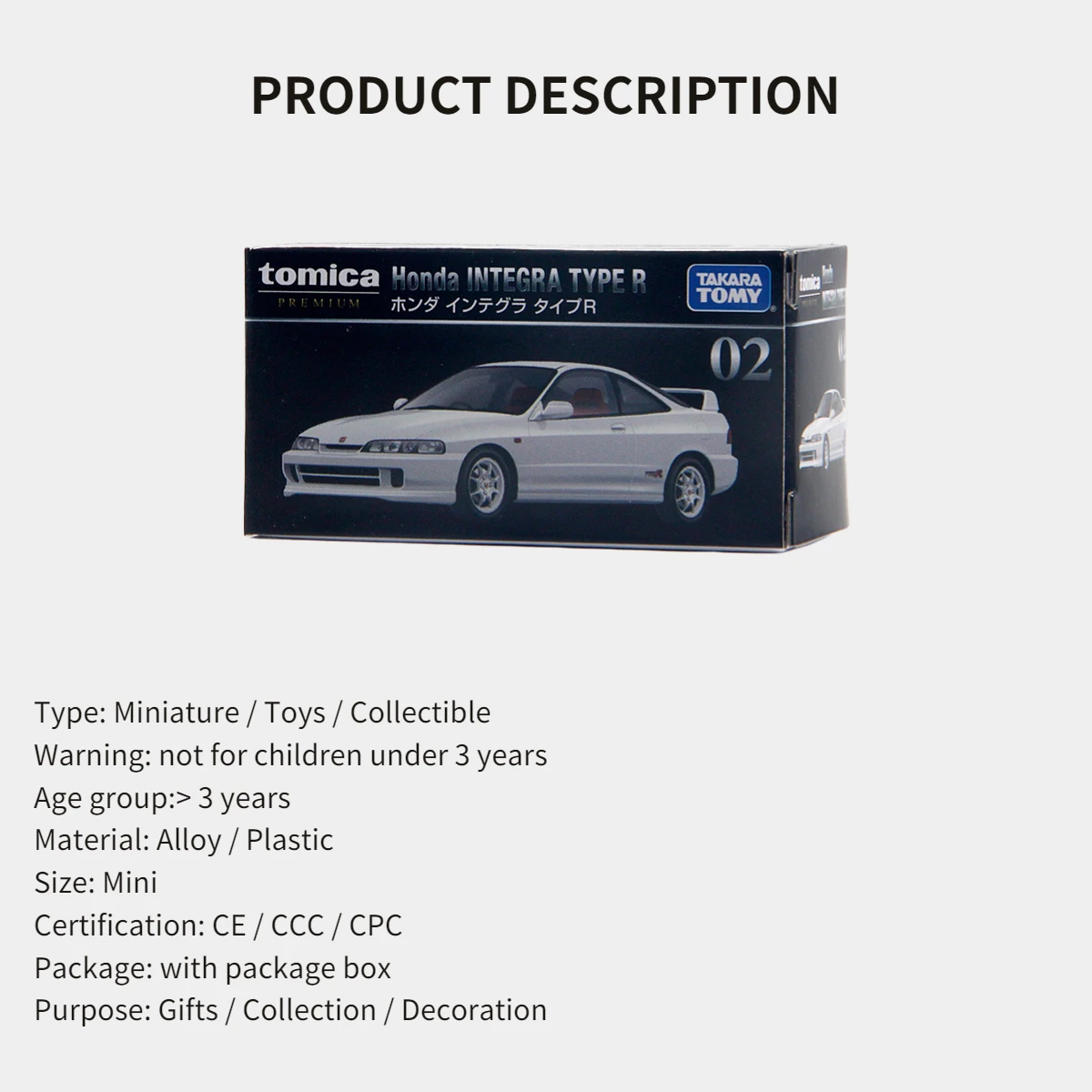Takara Tomy Tomica Premium TP37, HONDA CIVIC TYPE R Scale Car Model Replica Vehicle Miniature Collection, Kids Gift Toy for Boy