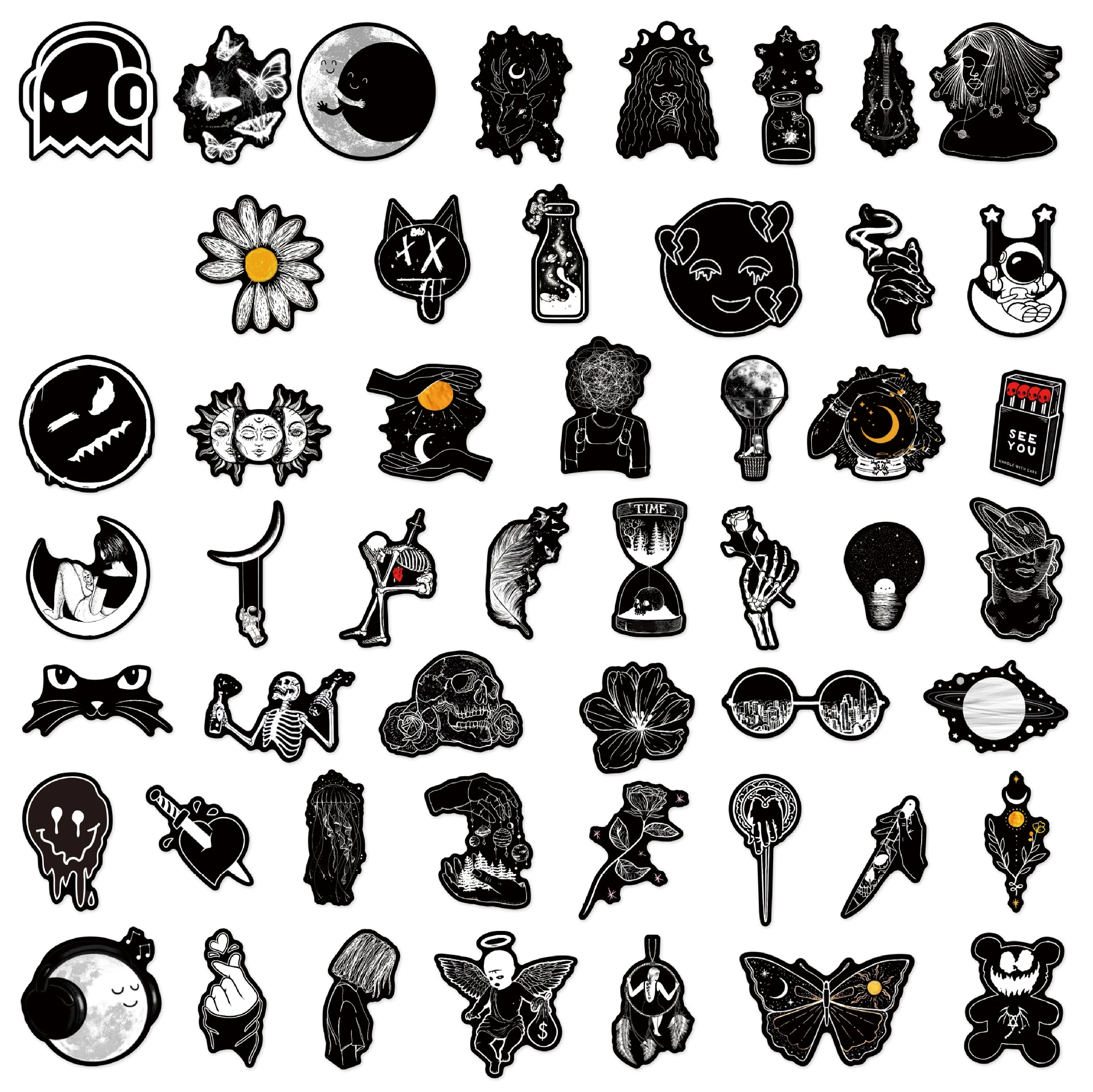 50Pcs Black White Gothic new Graffiti Stickers Skull DIY Motorcycle Laptop Phone Helmet Car Stationery Bike 2025 Cool Decals Toys