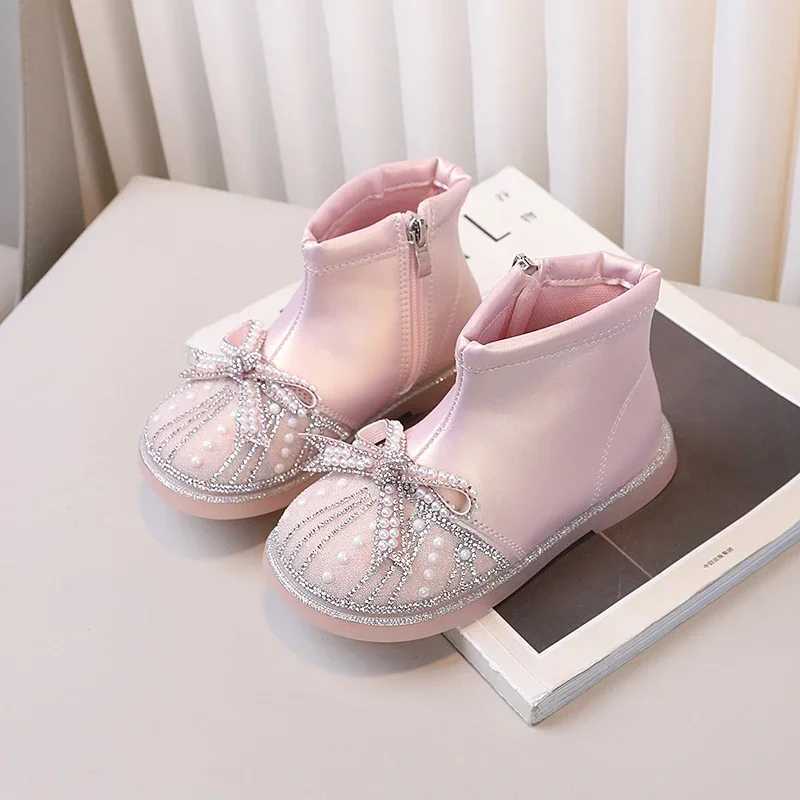 Girl Fashion Boots Princess Sled Childrens Short Boots with Sweet Bow New Childrens Ankle Boots with Side Zipper Anti slip M241102