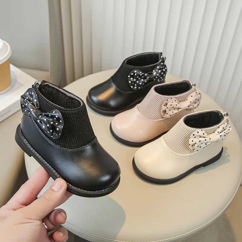 Fashion Girl Boot Soft Soles Comfort Girl Shoe Simple Bow Shaped Kid Shoes Versatile Slish Ankle Boot Sweet Trendy Child Boots M241102