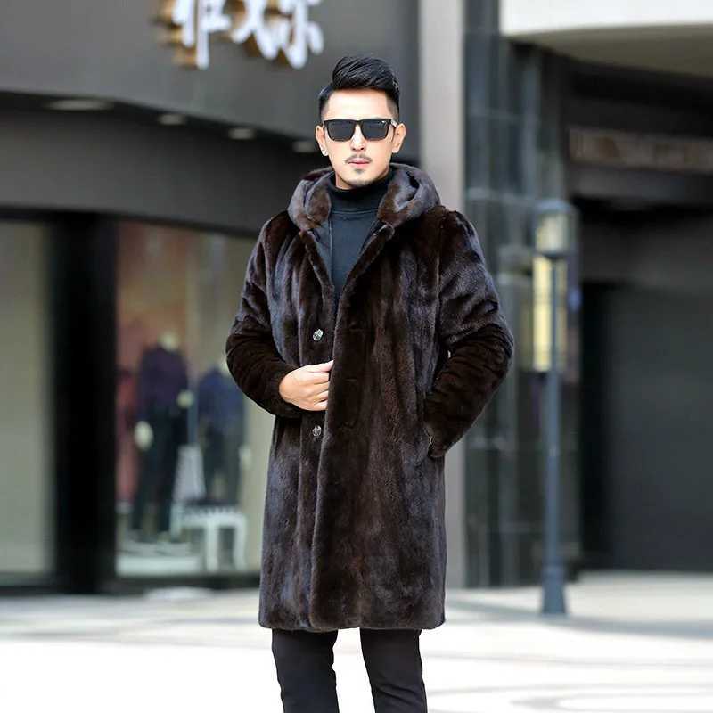 Winter Hooded Long Faux Fur Jacket Men Long Sleeve Single-breasted Thick Warm Fake Fur Coats Windproof Mens Fur Jacket CoatXJ241102