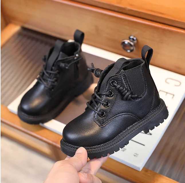 Classic black beige childrens short boots for spring and autumn girls flat shoes Chelsea boots lace up boys boots M241102