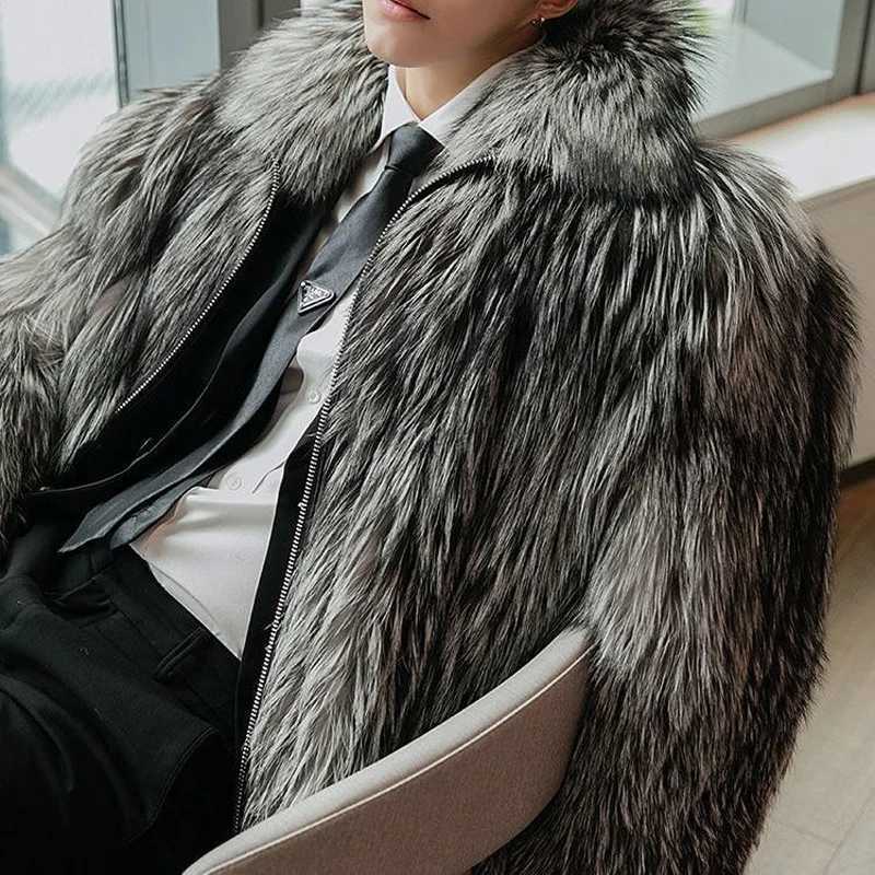 Mens fur coat New faux fox fur mens fur coat winter warm casual jacketXJ241102