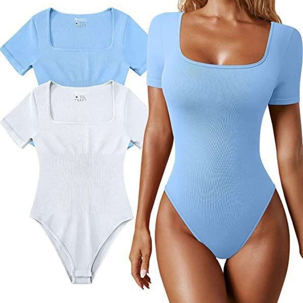 2024 Summer Women's Yoga Exercise Ribbed Short Sleeve Sports Jumpsuit