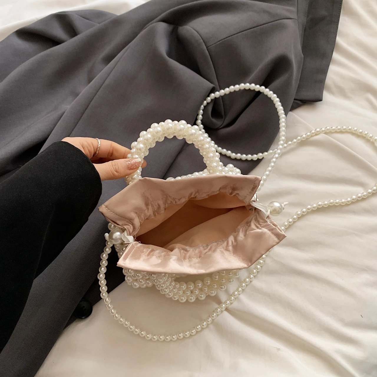 Pearl Night Bag Party Wallet Wedding Clutch Bag Summer Handmade Beaded Handbag Ten Font Mini Phone Bag 241031