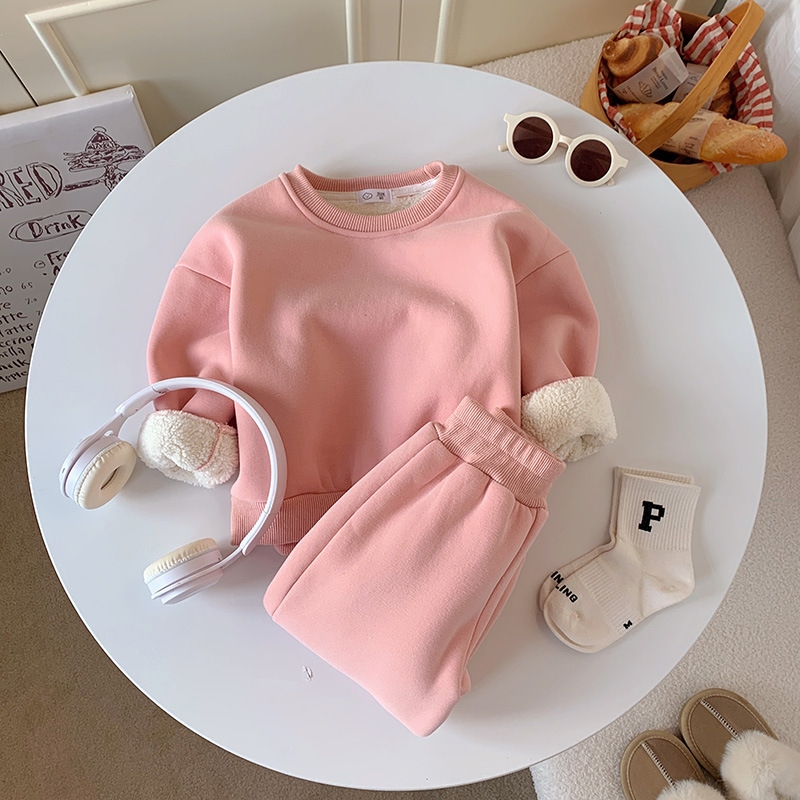 Designer shoes 2024 new children's clothing with hoodie set autumn and winter casual top thickened lamb fleece for warmth free shipping