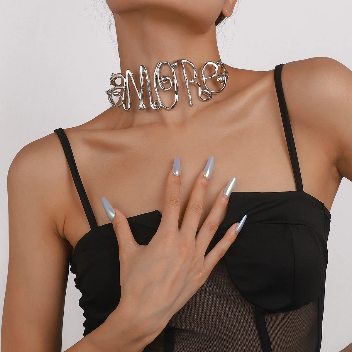 Exaggerated Hip Hop Letter Choker Necklace for Woman Party Jewelry