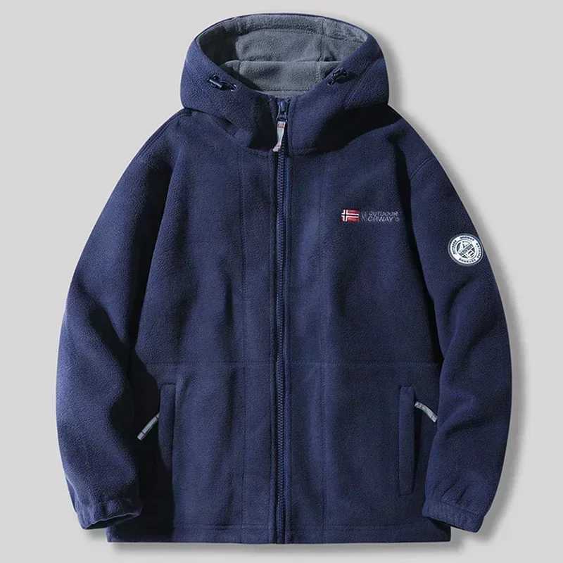 Mens Flce Jacket Autumn/Winter Fashion Soft Wool Warm Work Jacket Outdoor Mountain Skiing Hiking Fishing Hoodie Jacket W241102