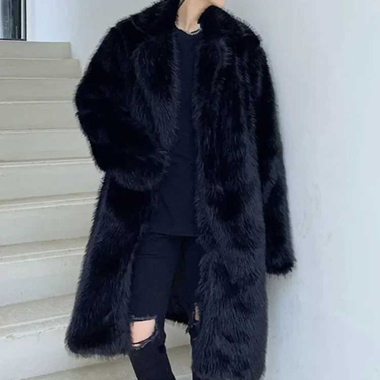 pdmcms 2023 Mens Autumn and Winter Thick Warm Imitation Fur Coat Mens Fashion Loose and Handsome Plush Coat Long Trench CoatX241102