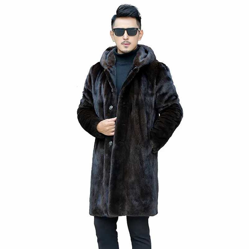 Winter Hooded Long Faux Fur Jacket Men Long Sleeve Single-breasted Thick Warm Fake Fur Coats Windproof Mens Fur Jacket CoatXJ241102