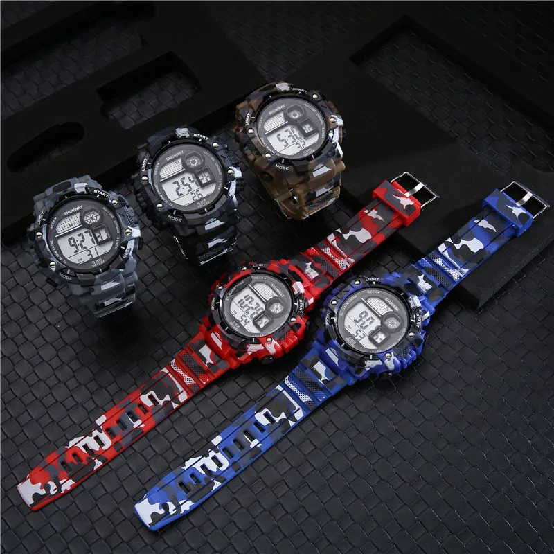 50M Waterproof Children Sports Electronic Watch Swimming LED Backlight Camouflage Green Digital new Watches 2025 for Student Boy Gift 805