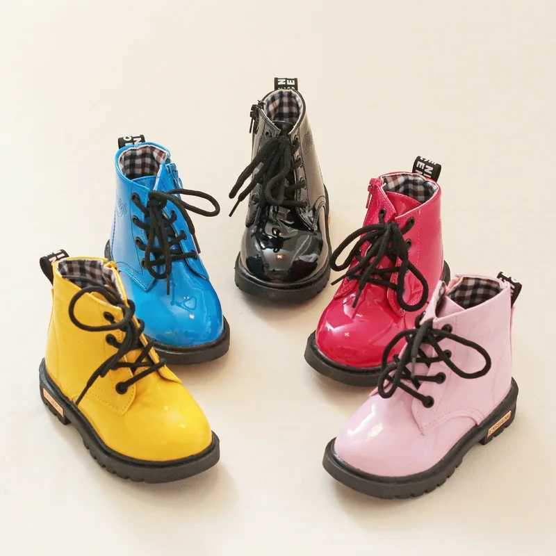New girls leather boots boys shoes spring and autumn PU leather childrens boots fashionable childrens boots warm winter boots M241102