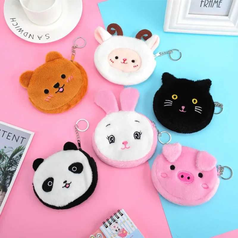 Soft Plush Carto Women Coin Purse Cute Animal Zipper Children Girl Coin Wallet USB Cable Headset Mini Bag Key WalletXJ241111