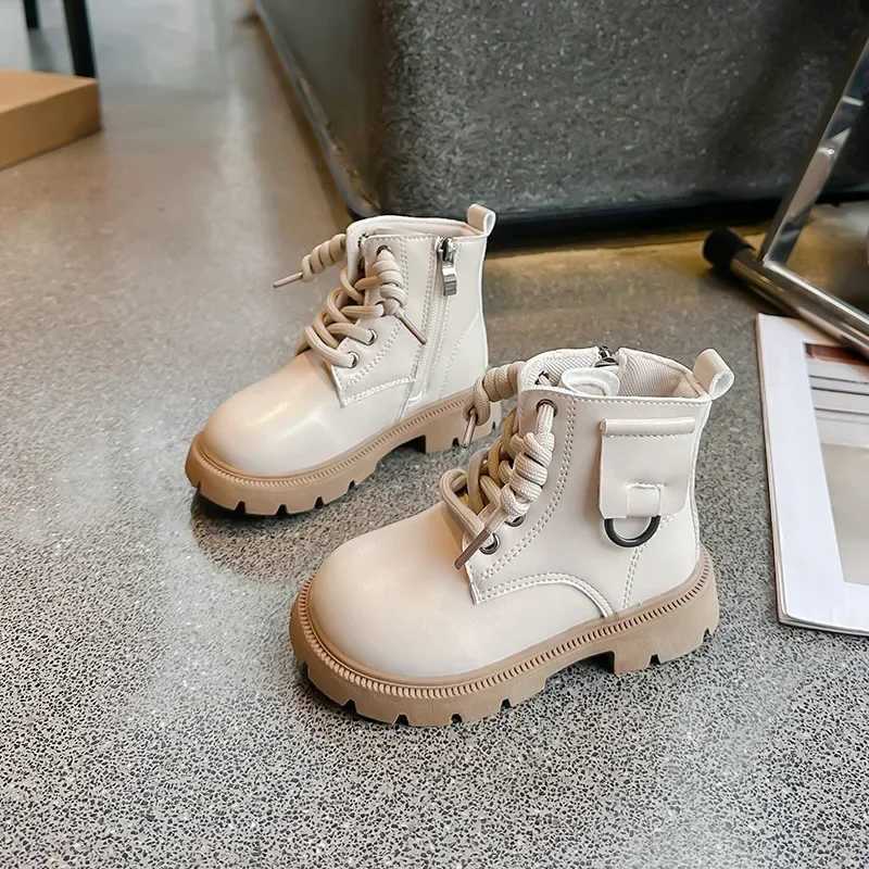 Leather boots for boys and girls handsome casual childrens short boots with side zipper new childrens ankle boots with metal decoration M241102