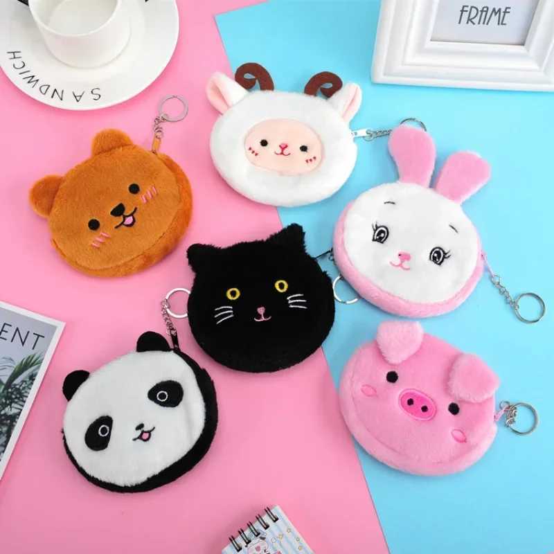 Soft Plush Carto Women Coin Purse Cute Animal Zipper Children Girl Coin Wallet USB Cable Headset Mini Bag Key WalletXJ241111