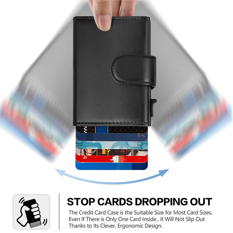 Gebwolf Aluminum Credit Card Holder Wallet RFID Blocking Trifold Smart Men Wallets 100% Genuine Leather Slim with Coin Pocket