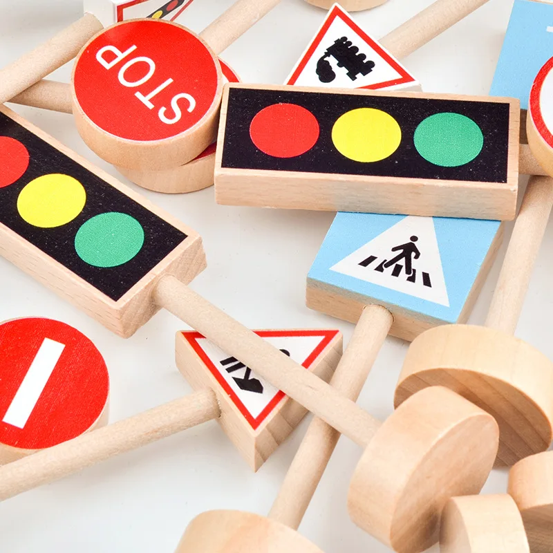 16Pcs/Set Traffic Road Sign Light Lamp Block Brick City Street View Speed Limit Indicator Kids Cognitive Educational Car Toy
