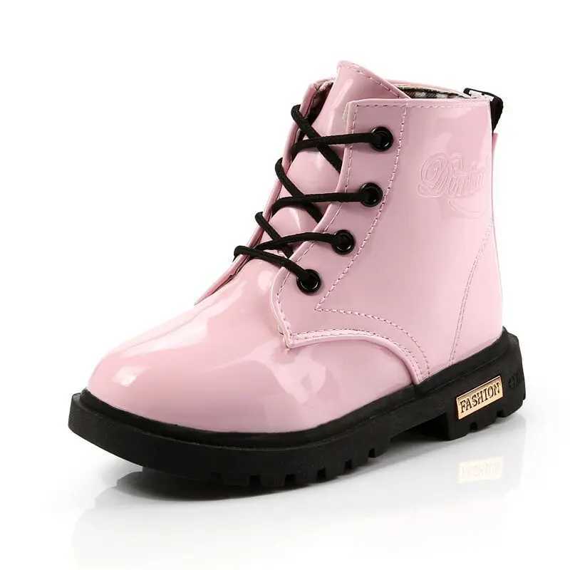 New girls leather boots boys shoes spring and autumn PU leather childrens boots fashionable childrens boots warm winter boots M241102
