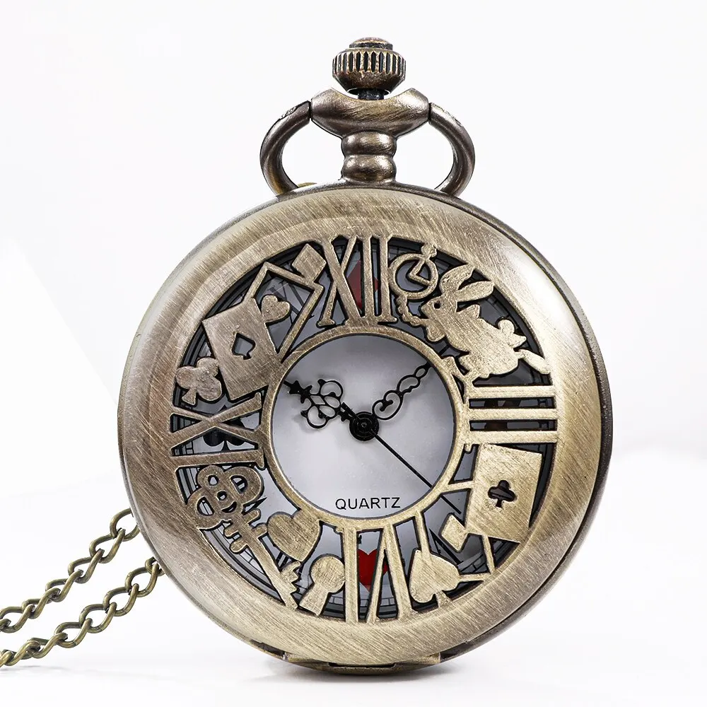New Bronze Quartz Pocket Watch new Retro Alice Theme Pocket 2025 Fob Watch Pendant Necklace Pocket Watch Men Womens Gift