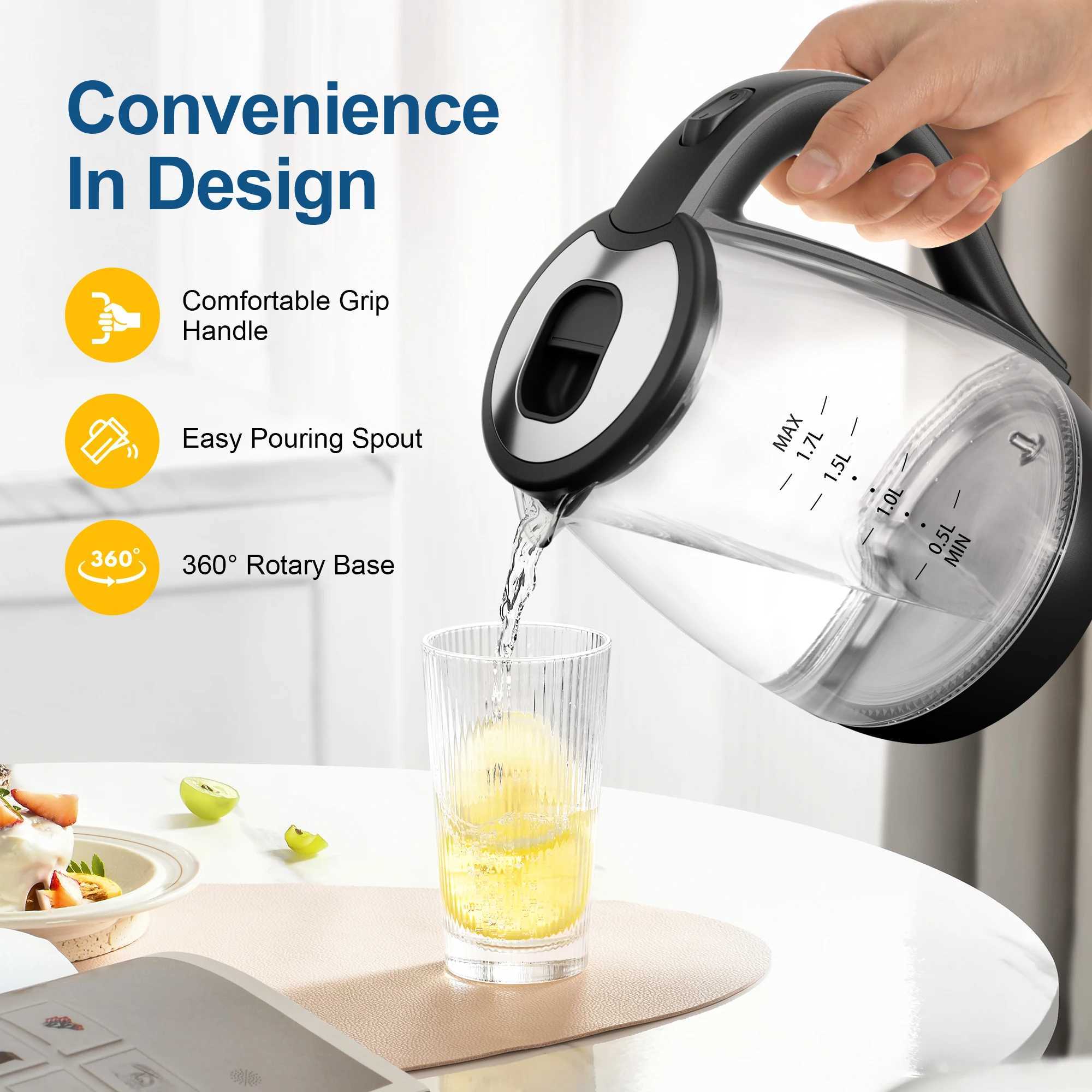 1.7L borosilicate electric kettle with LED indicator light fast heating hot water boiler Y241102