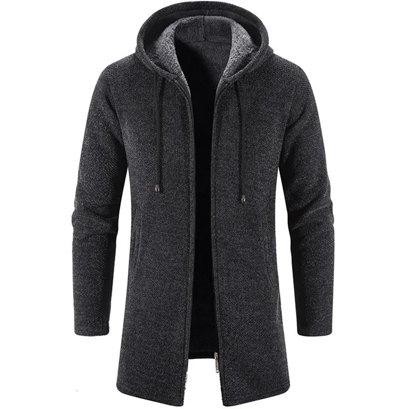 2023 Winter Fleece Cardigan Men Thick Hooded Long Sweaterscoat Male Warm Knitted Sweater Jackets Causal Outwear Windbreaker 241024