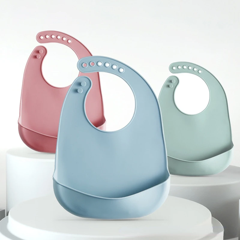 Baby Silicone Bibs Babies Waterproof Bib Solid Color 6-speed Adjustment Saliva Pocket Children's 2025 new Burp Cloths Accessories Newborn