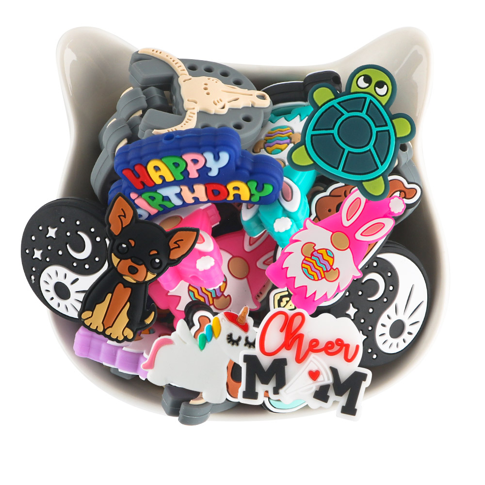 Sunrony 5/10pcs Silicone Beads turtle Dinosaur Silicone Focal Bead DIY Pacifier Chain Bracelet Accessories new For 2025 Jewelry Making