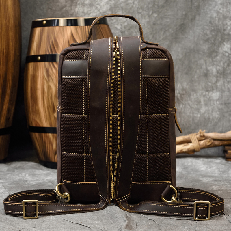Mens Vintage Backpack, Genuine Leather Single Shoulder Chest Bag, Dual-use Cowhide Travel Bag - Mini Backpack For Outdoor Adventures New Free Delivery