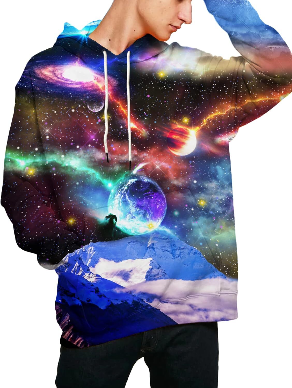 Hoodie for Mens Womens Unisex 3D Printed Hooded Sweatshirt Casual Pullover Hoodie with Big Pockets Graphic Hoodies sweatshirt Pullover Cosmic galaxy L