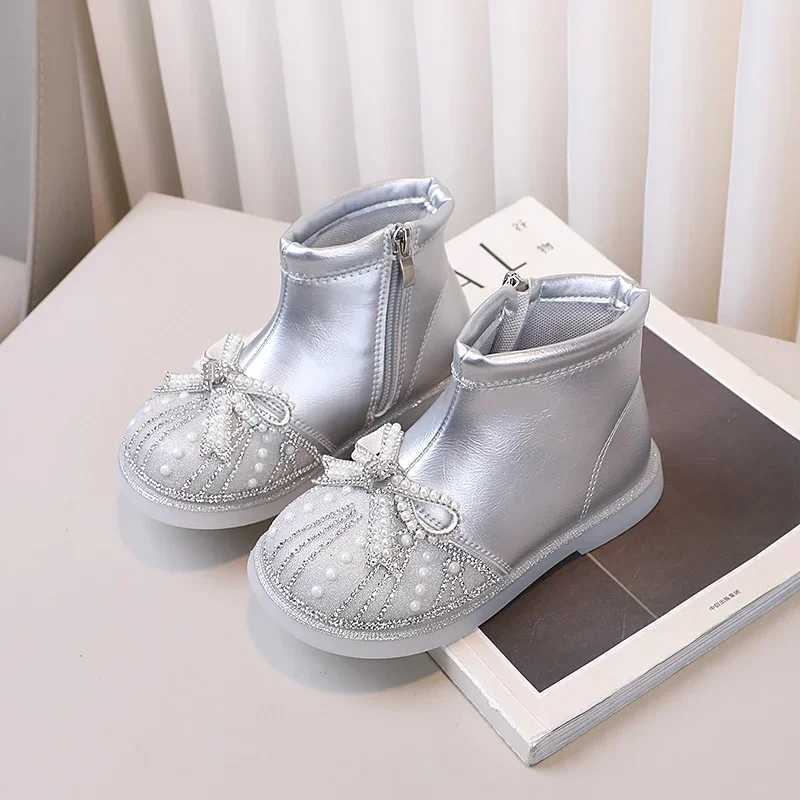 Girl Fashion Boots Princess Sled Childrens Short Boots with Sweet Bow New Childrens Ankle Boots with Side Zipper Anti slip M241102