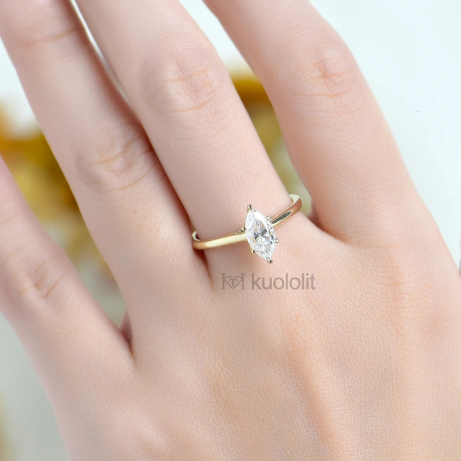 Kuololit Crushed Ice Pure 18K 14K Rose Gold Marquise Ring for Women Solitaire Wedding Diamond Engagement Trends 240402