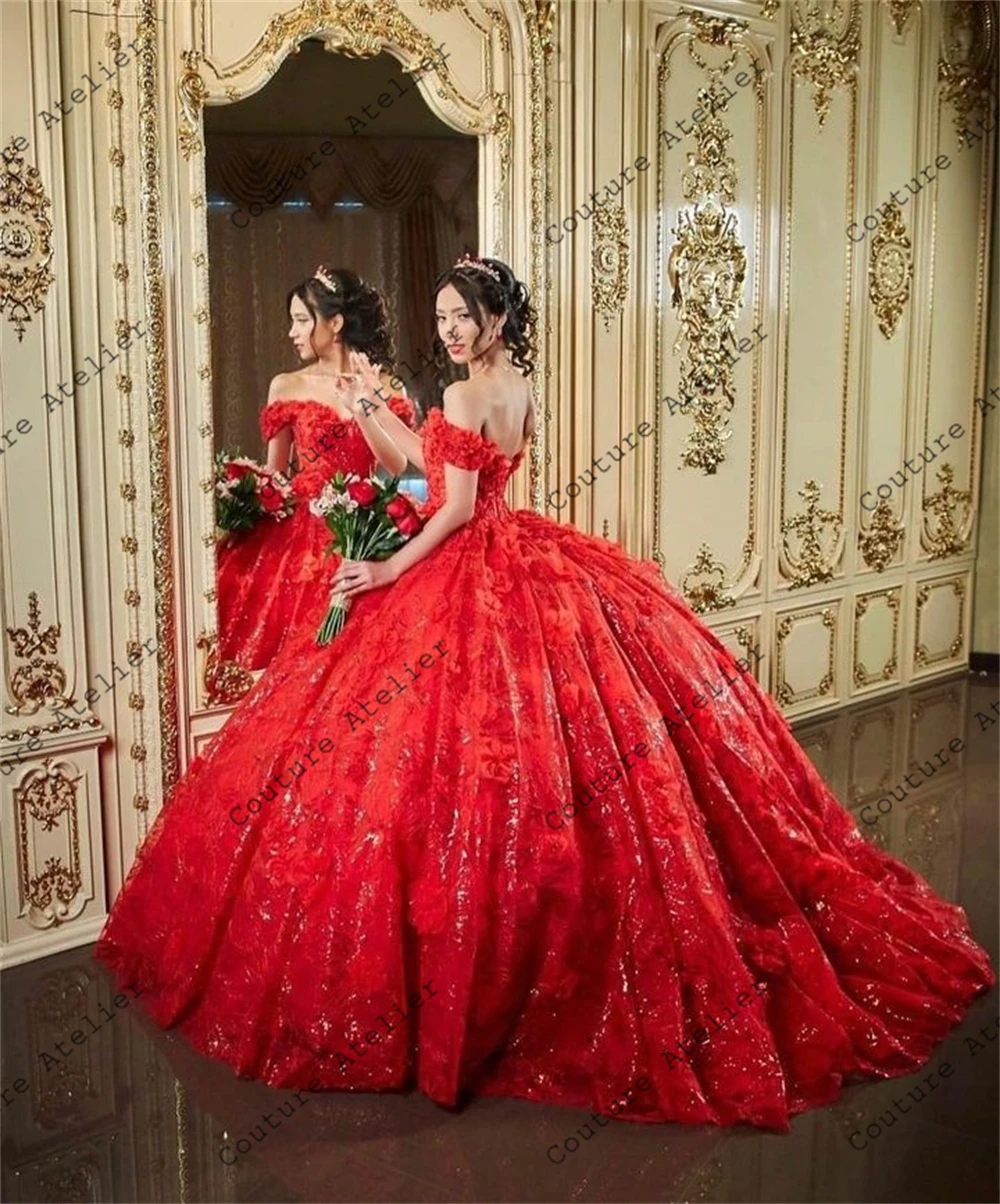 Shinning Red Off The Shoulder Quinceanera Dresses Ball Gown Birthday Gown Lace-Up 2025 Sparkly Sweet 15 new 16 Dresses vestidos de gala