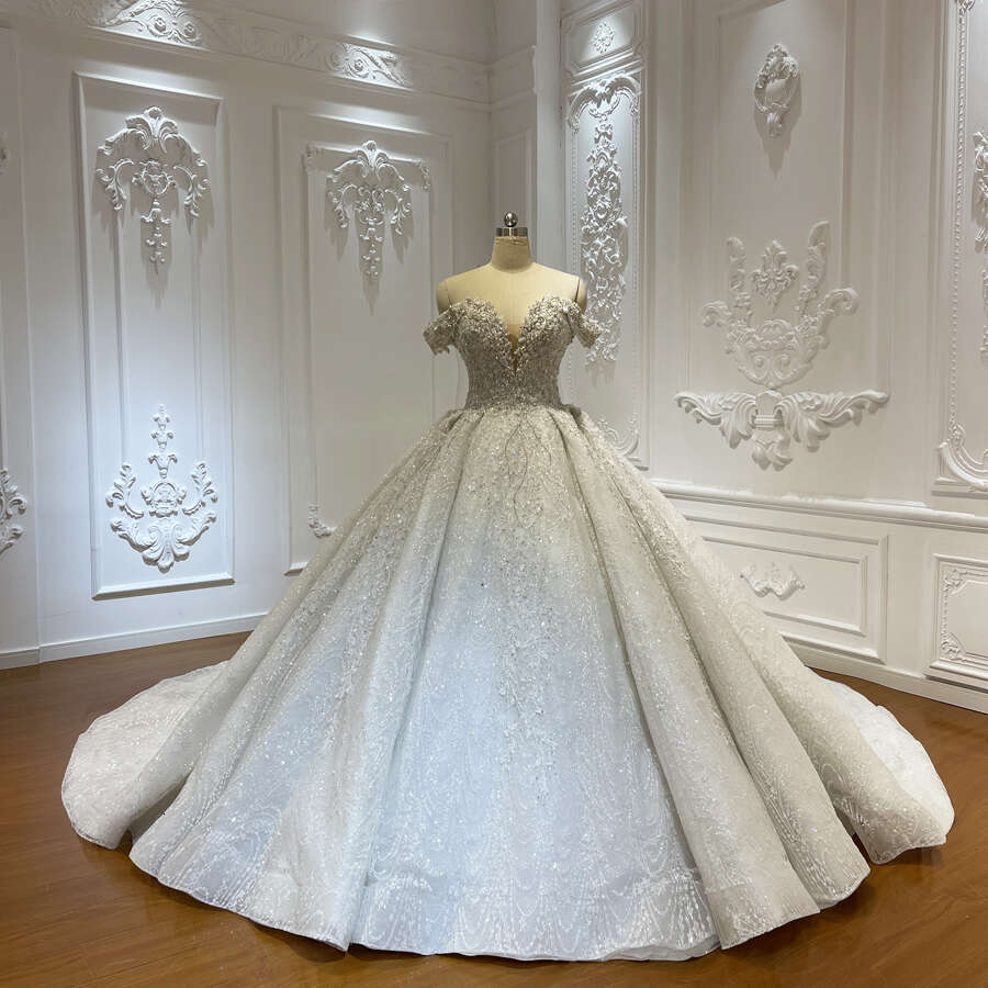 Customized Off The Shoulder New Lace Beading Ball Gown Bridal Wedding Dress vestido de novia