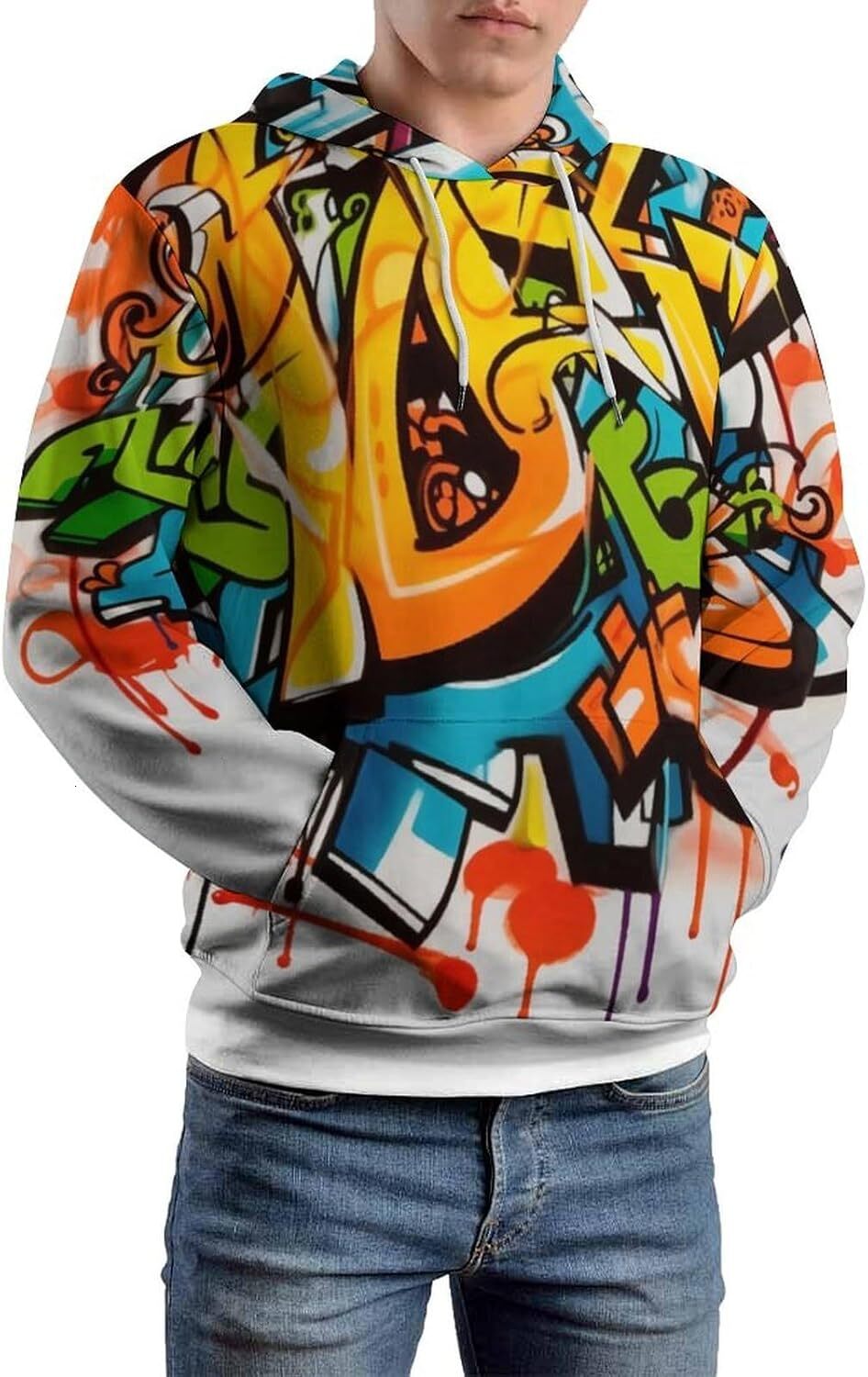Hoodie for Mens Womens Unisex Novelty Hip-Hop Graffiti Hoodie, Stylish Street Personality Alphabet graffiti Graphic Hoodies sweatshirt Pullover Long S