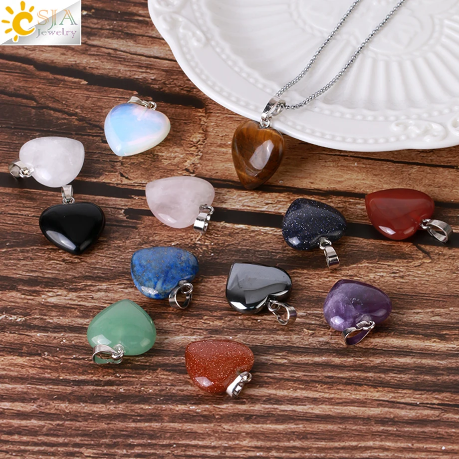 CSJA Heart Crystals Natural Stone Necklaces Pendants Women Carnelian Pink 2025 Quartz Clear Amethysts Crystal new Healing Necklace E594