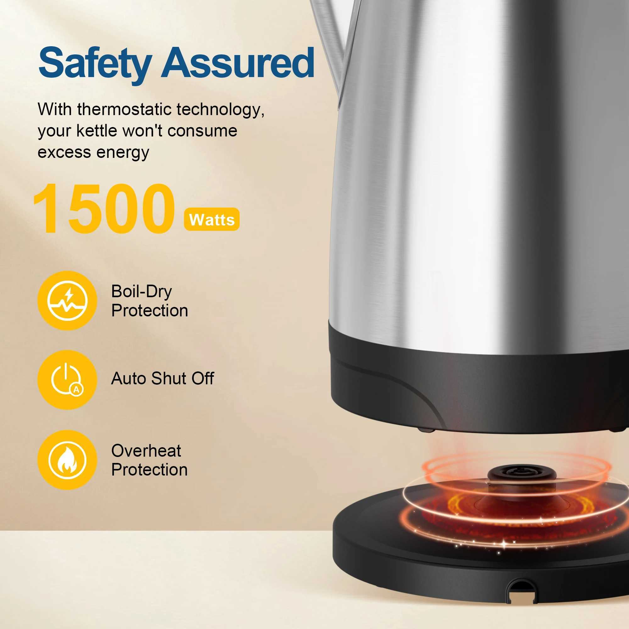 CACHOO 1.7L stainless steel electric kettle with LED indicator fast boiler hot water boiler Y241102