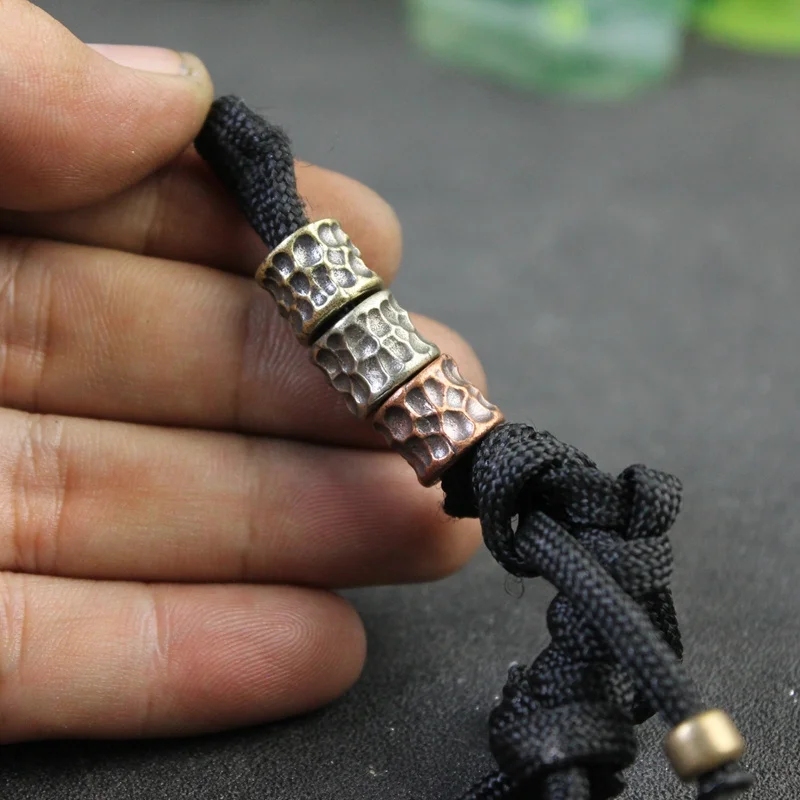 Irregular Hammer new Texture Cylinder Brass EDC Knife Bead DIY Paracord Lanyard 2025 Pendant Outdoor Flashlight Umbrella Rope Accessories