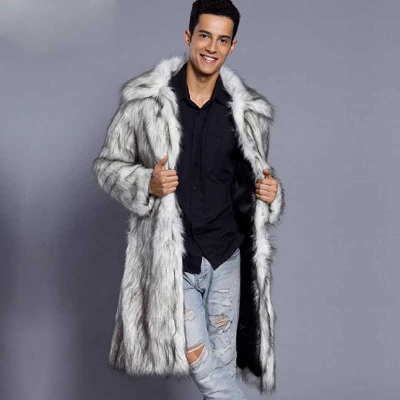 Mens new winter fur coat imitation fox fur large size long warm casual wool trench coatXJ241102