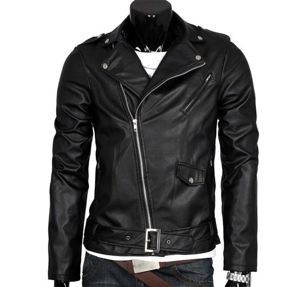 Mens leather jacket zipper coat motorcycle jacket mens bomber jacket fashionable motorcycle punk mens brand top casual jacket W241102