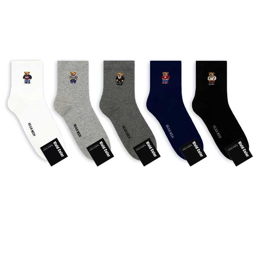 1 pair of cartoon gentleman bear mens socks pure cotton Harajuku skateboard socks novel breathable socks Christmas gift factory direct X250319